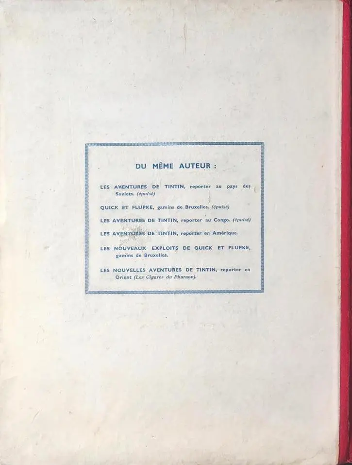 Verso de l'album Tintin Tome 3 Tintin en Amérique