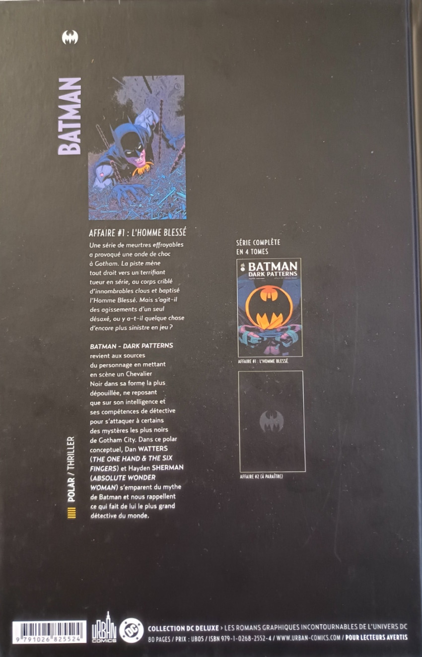 Verso de l'album Batman Dark Patterns Affaire #1 L'Homme Blessé