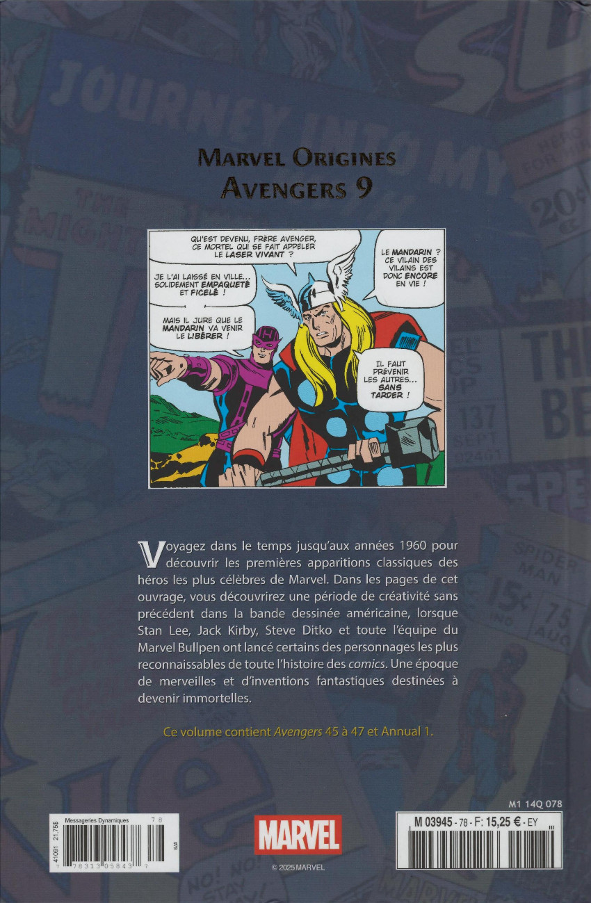 Verso de l'album Marvel Origines N° 78 Avengers 9 (1967)
