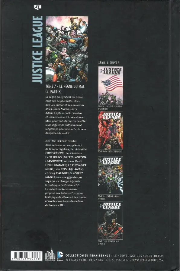 Verso de l'album Justice League Tome 7 Le Règne du mal - 2e partie