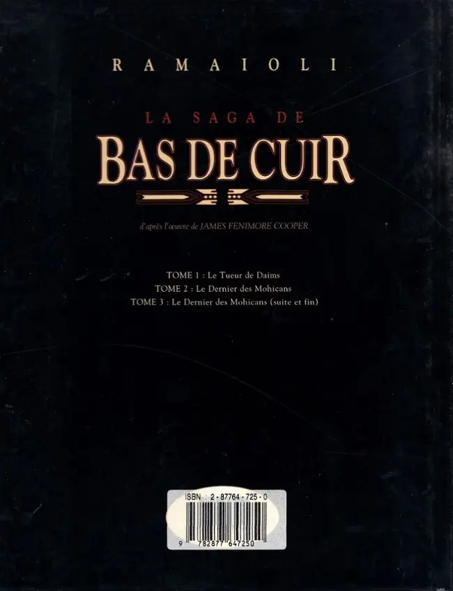 Verso de l'album La saga de Bas de Cuir Tome 3 Le derniers des Mohicans
