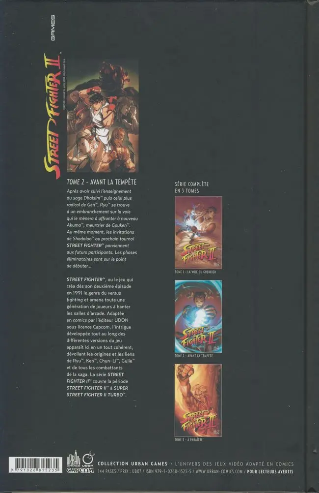 Verso de l'album Street Fighter II Tome 2 Avant la tempête