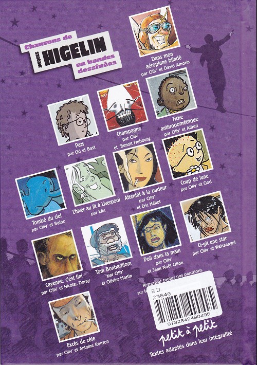 Verso de l'album Chansons en Bandes Dessinées Chansons de Jacques Higelin en bandes dessinées