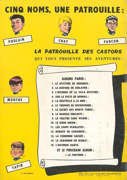 Verso de l'album La Patrouille des Castors Tome 6 Le Trophée de Rochecombe