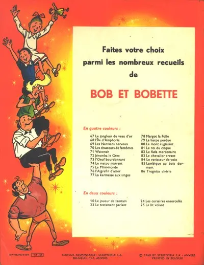 Verso de l'album Bob et Bobette Tome 86 Trognica chérie