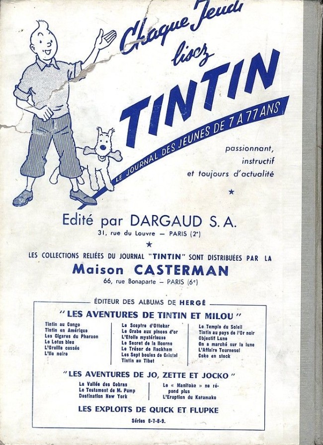 Verso de l'album Tintin Tome 60 Tintin album du journal (n° 786 à 805)
