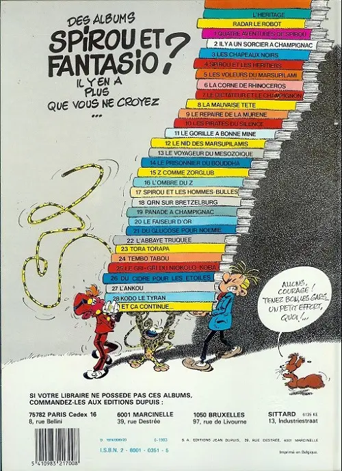 Verso de l'album Spirou et Fantasio Tome 24 Tembo tabou