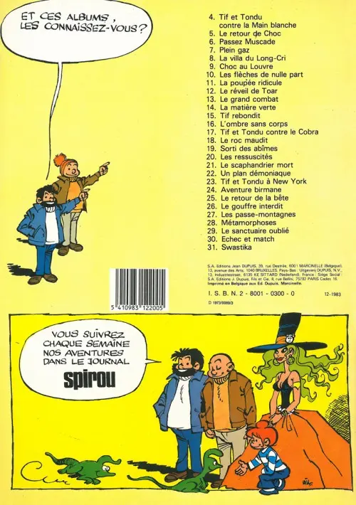 Verso de l'album Tif et Tondu Tome 19 Sorti des abîmes