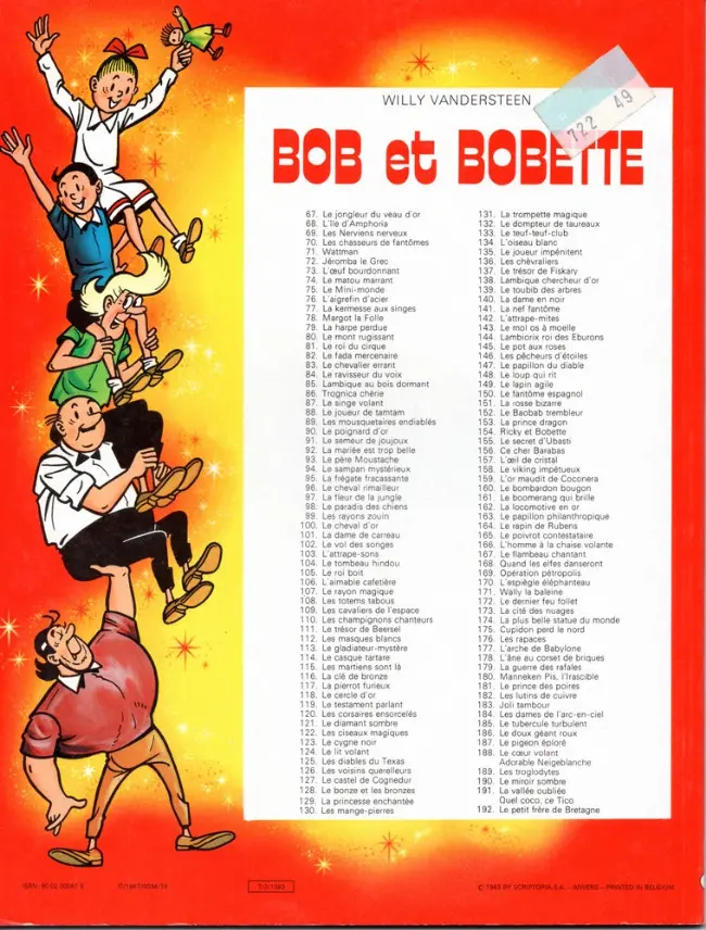 Verso de l'album Bob et Bobette Tome 74 Le matou marrant