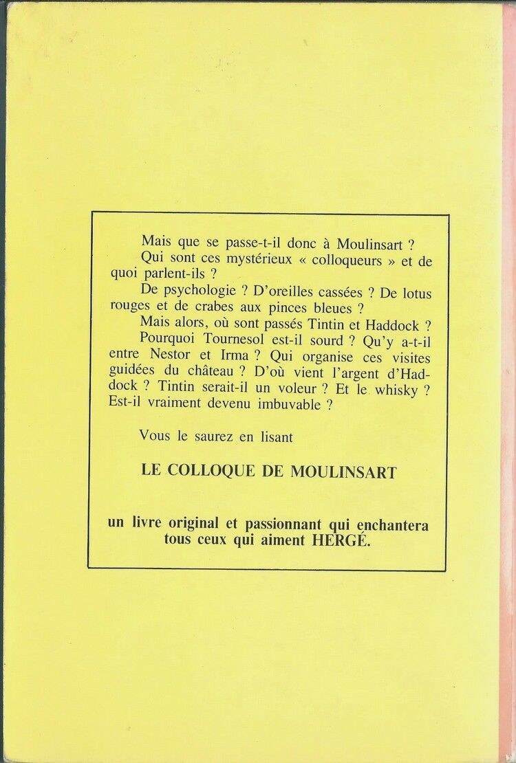 Verso de l'album Le colloque de Moulinsart