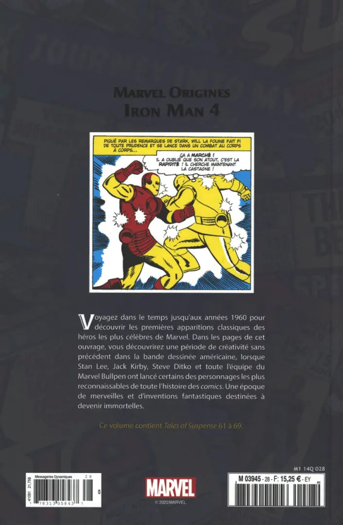 Verso de l'album Marvel Origines N° 28 Iron Man 4