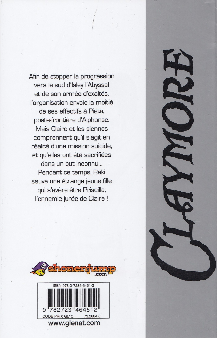 Verso de l'album Claymore 10 La guerre nordique