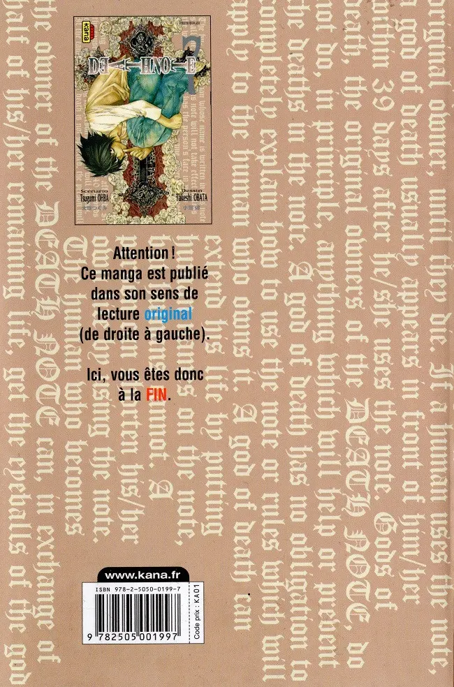 Verso de l'album Death note 7