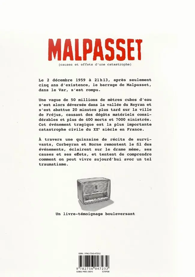 Verso de l'album Malpasset Causes et effets d'une catastrophe