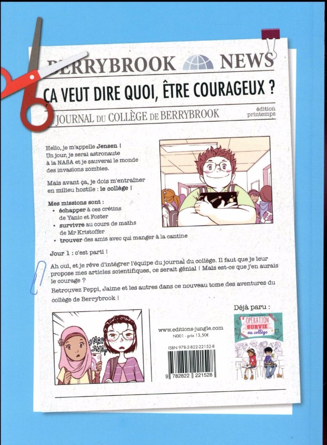 Verso de l'album Opération survie au collège Tome 2 Jensen