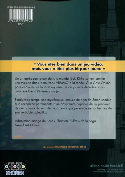 Verso de l'album Sword Art Online - Phantom bullet 001