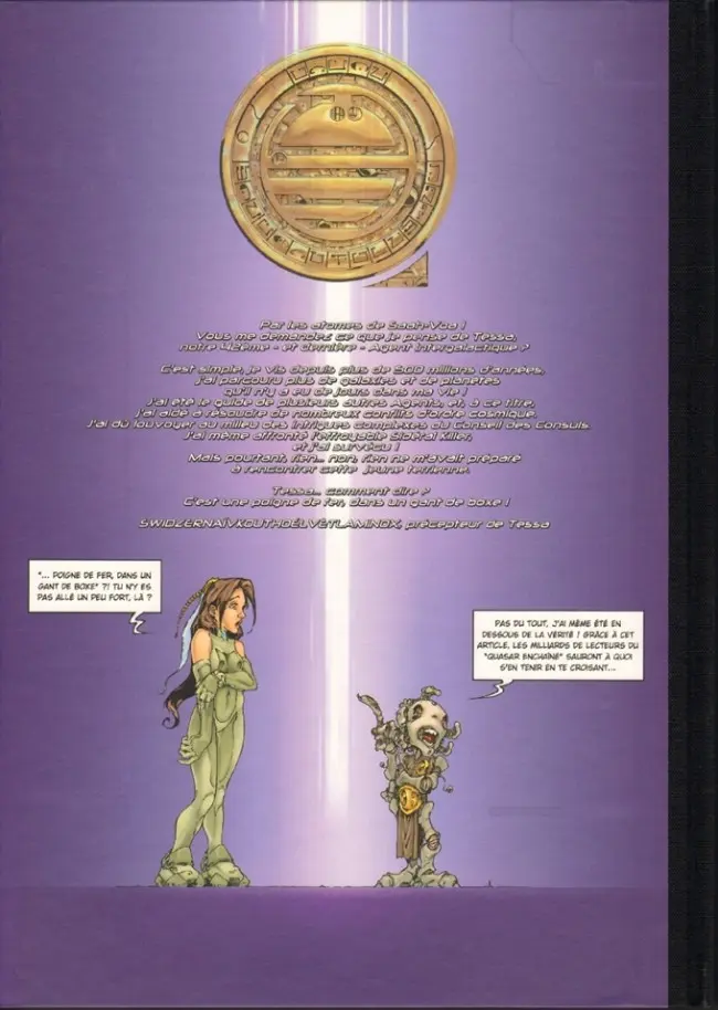 Verso de l'album Tessa agent intergalactique Tome 2 Les Dix Dalles du Labyrinthe