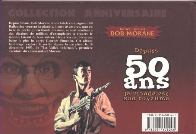 Verso de l'album Bob Morane Depuis 50 ans le monde est son royaume