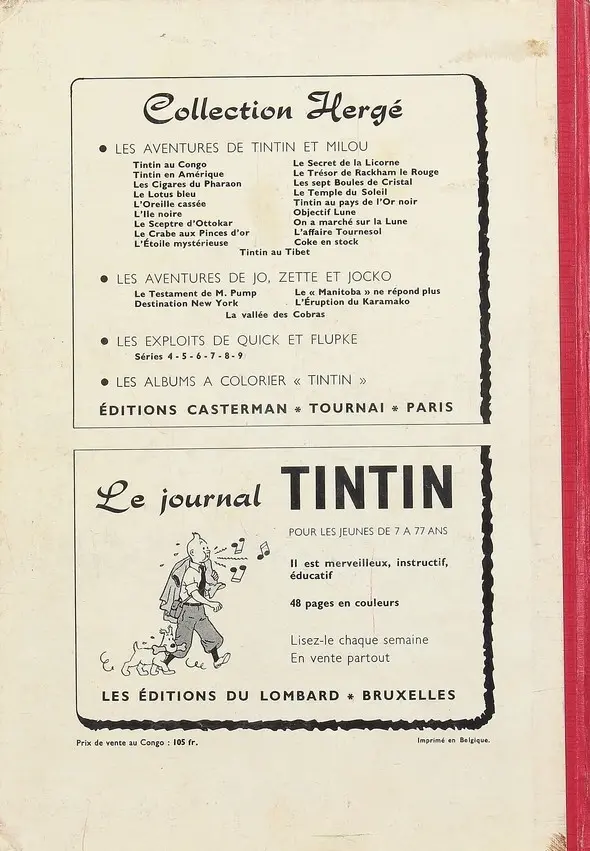 Verso de l'album Tintin Tome 45