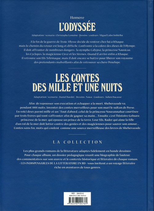 Verso de l'album Les Indispensables de la Littérature en BD L'Odyssée / Les Contes des mille et une nuits