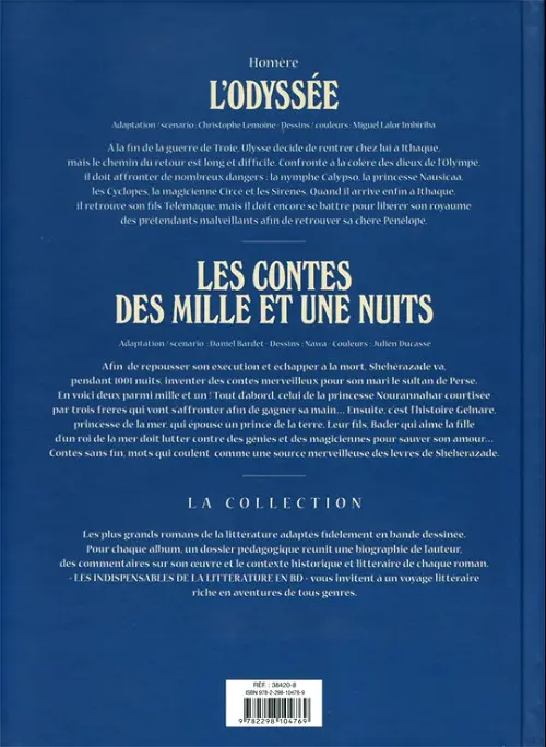Verso de l'album Les Indispensables de la Littérature en BD L'Odyssée / Les Contes des mille et une nuits