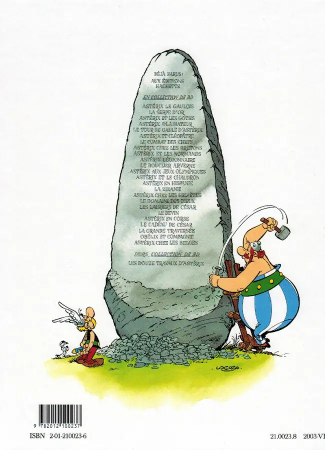 Verso de l'album Astérix Tome 23 Obélix et compagnie