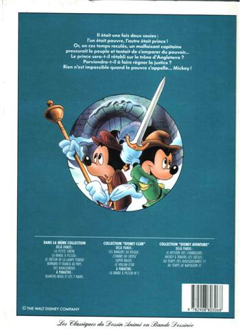 Verso de l'album Les Classiques du dessin animé en bande dessinée Tome 3 Le Prince et le Pauvre