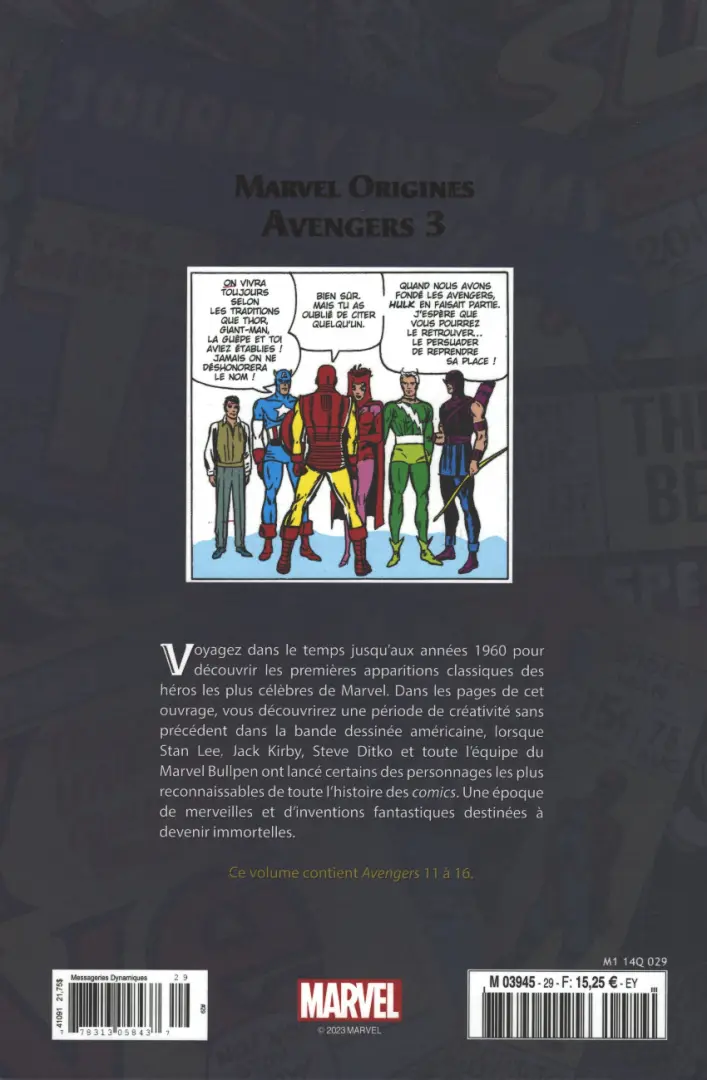 Verso de l'album Marvel Origines N° 29 Avengers 3
