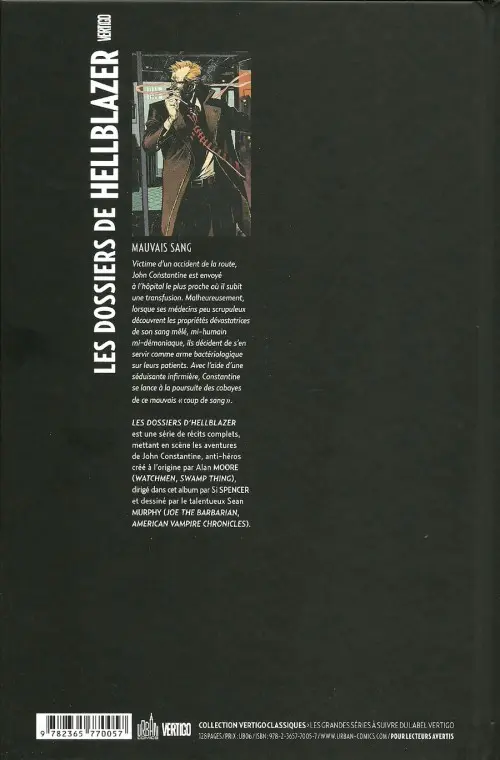 Verso de l'album Les Dossiers de Hellblazer Tome 1 Mauvais sang