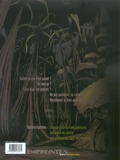 Verso de l'album Matière fantôme Tome 1 Alpha