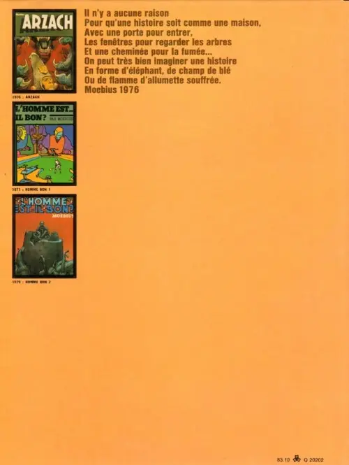 Verso de l'album Moebius œuvres complètes Tome 2 L'Homme est il Bon ? Arzach