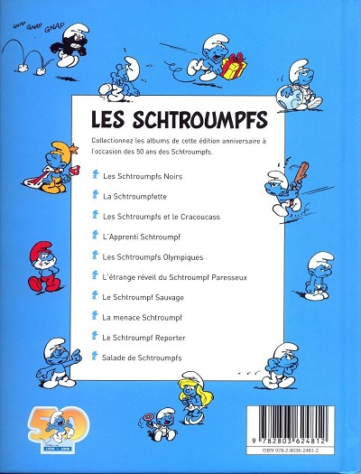 Verso de l'album Les Schtroumpfs Tome 5 Les schtroumpfs olympiques