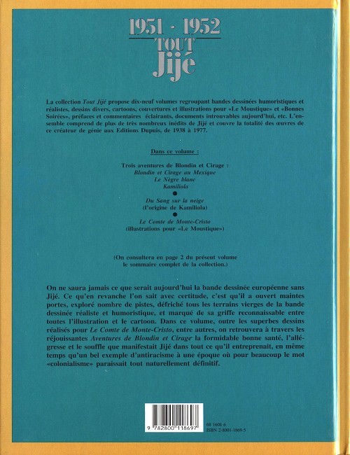 Verso de l'album Tout Jijé Tome 1 1951-1952