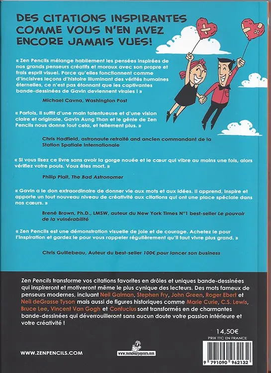 Verso de l'album Zen Pencils Citations dessinées de personnnes inspirantes