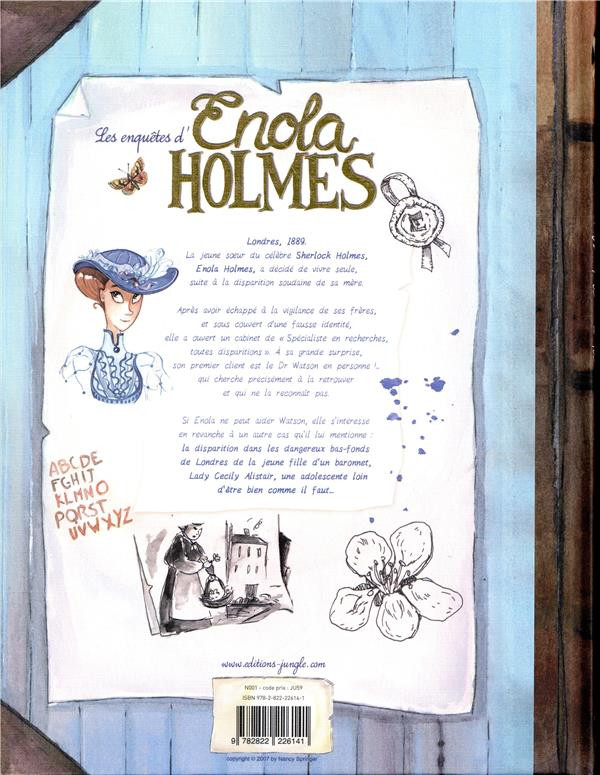 Verso de l'album Les Enquêtes d'Enola Holmes Tome 2 L'affaire Lady Alistair