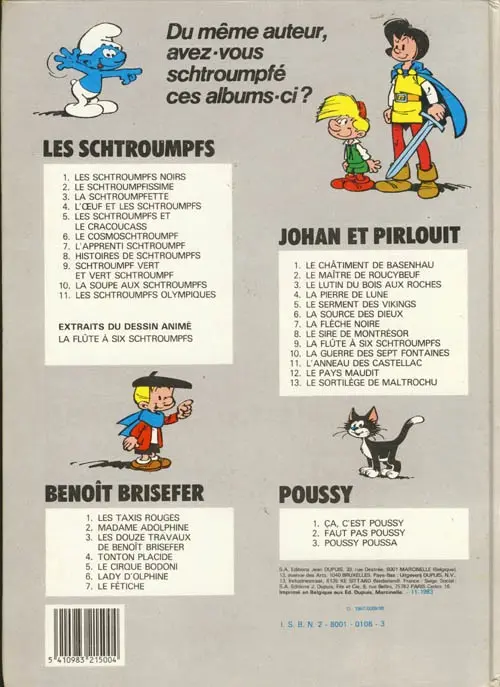Verso de l'album Les Schtroumpfs Tome 1 Les Schtroumpfs noirs