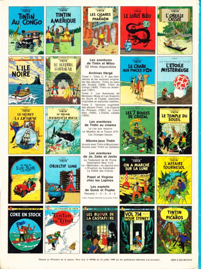 Verso de l'album Tintin Tome 5 Le Lotus Bleu