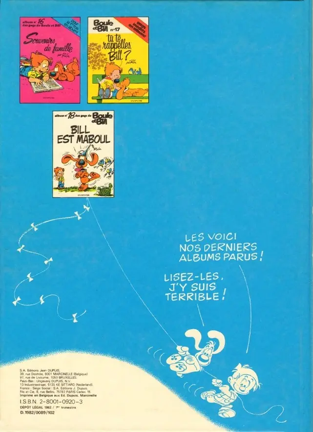Verso de l'album Boule & Bill Tome 19 Globe trotters