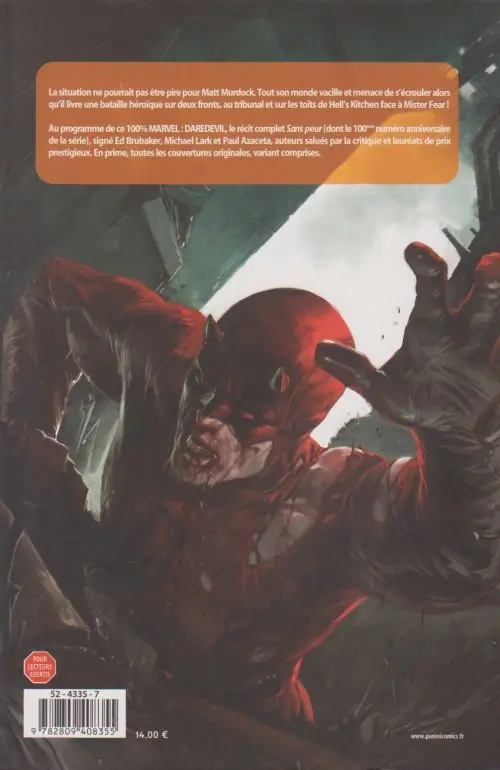 Verso de l'album Daredevil Tome 17 Sans peur