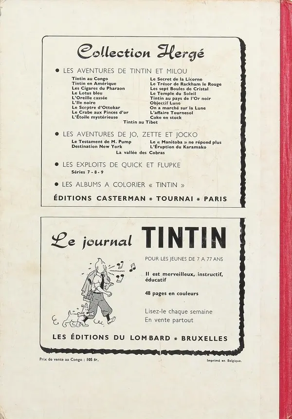 Verso de l'album Tintin Tome 46