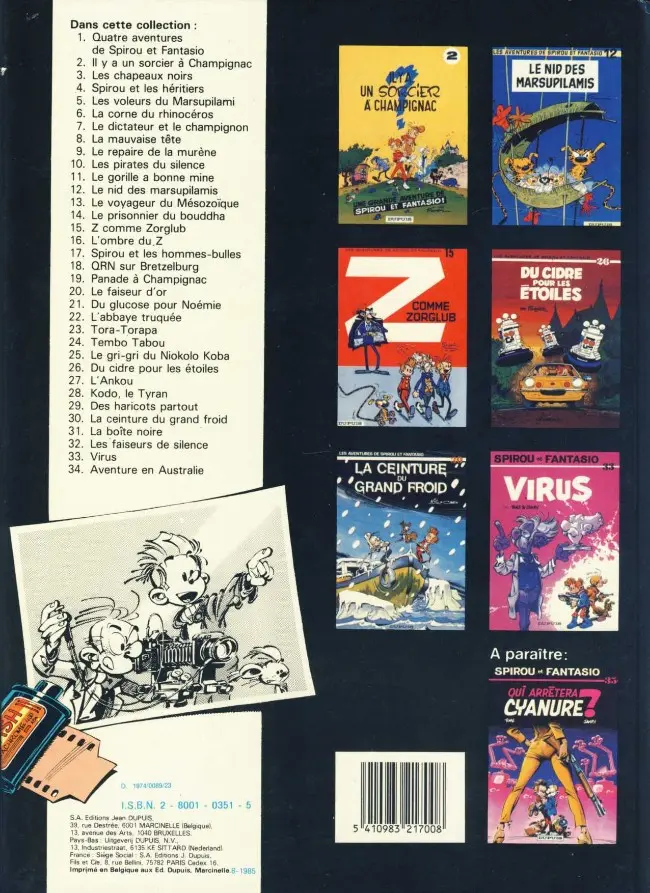Verso de l'album Spirou et Fantasio Tome 24 Tembo Tabou