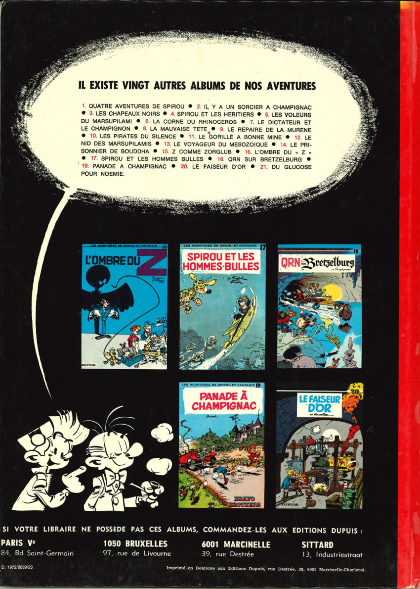 Verso de l'album Spirou et Fantasio Tome 2 Il y a un sorcier à Champignac