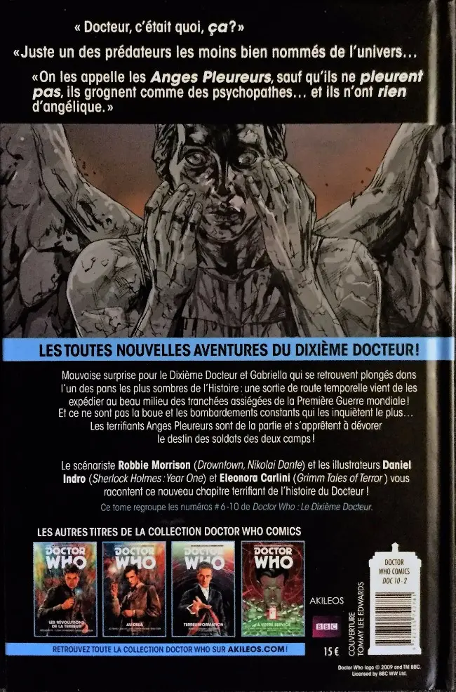 Verso de l'album Doctor Who (Les nouvelles aventures du dixième docteur) Tome 2 Les anges pleureurs de Mons