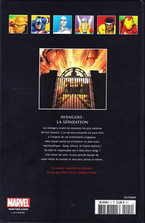 Verso de l'album Marvel Comics - La collection de référence Tome 9 Avengers - La Séparation