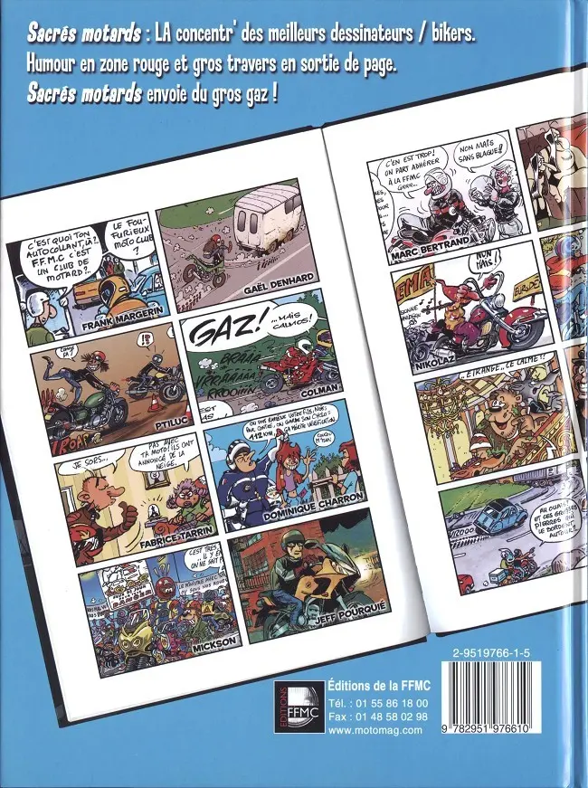 Verso de l'album Sacrés motards