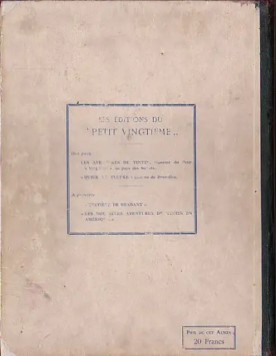 Verso de l'album Tintin Tome 2 Tintin au Congo