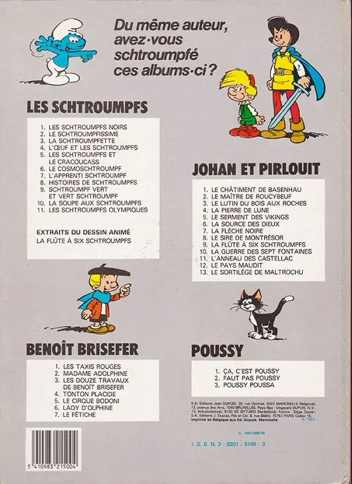 Verso de l'album Les Schtroumpfs Tome 1 Les Schtroumpfs noirs