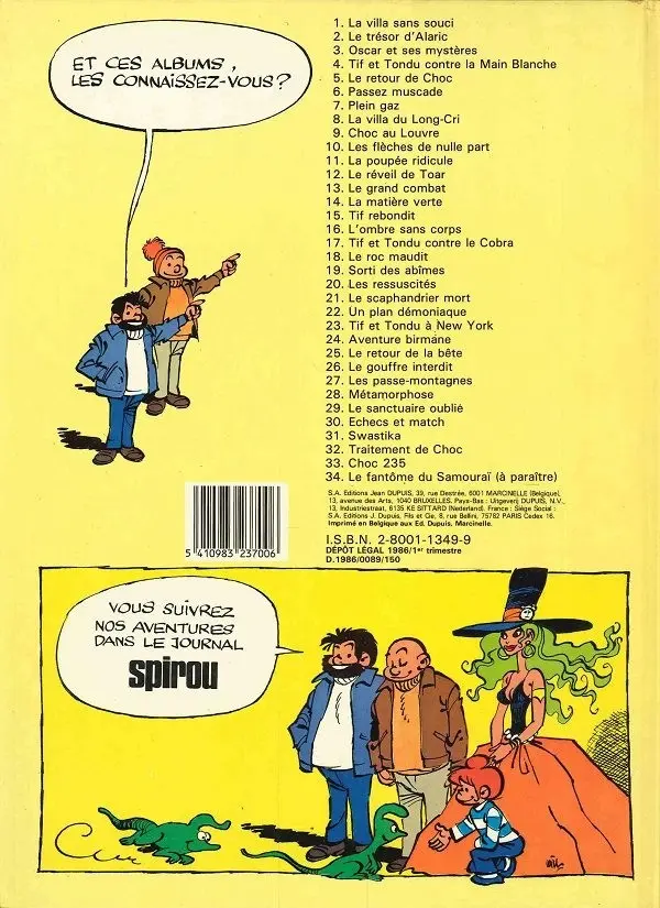 Verso de l'album Tif et Tondu Tome 7 Plein gaz
