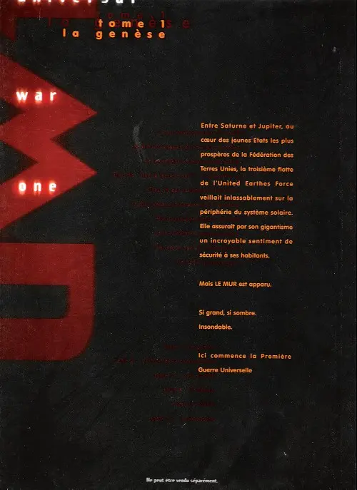 Verso de l'album Universal War One Tome 1 La genèse