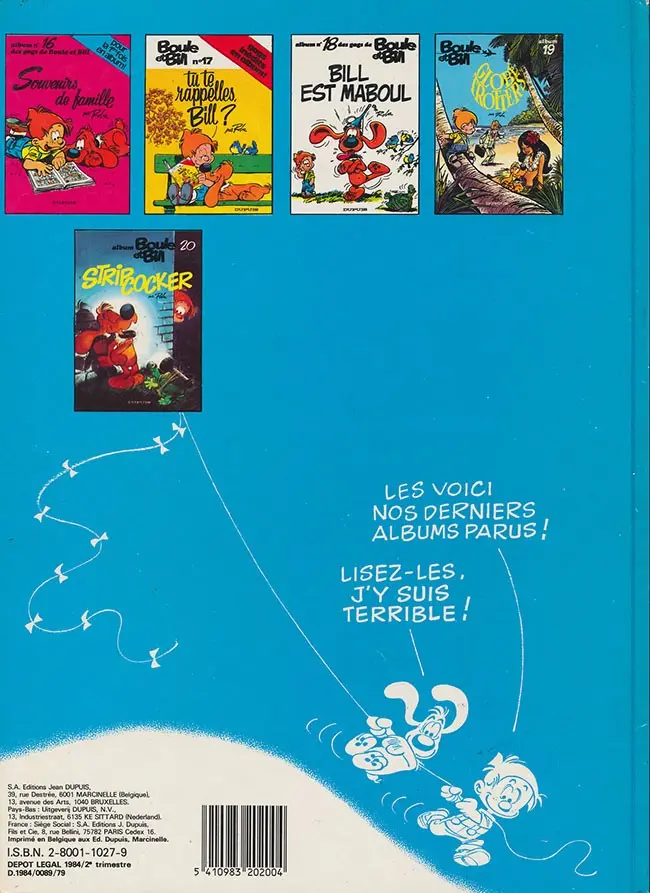 Verso de l'album Boule & Bill Tome 20 Strip cocker